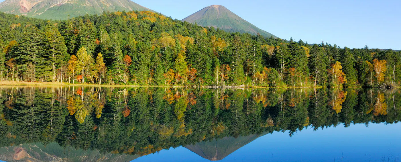 Mt. Meakan and Mt. Akan Fuji from Onneto / Autumn