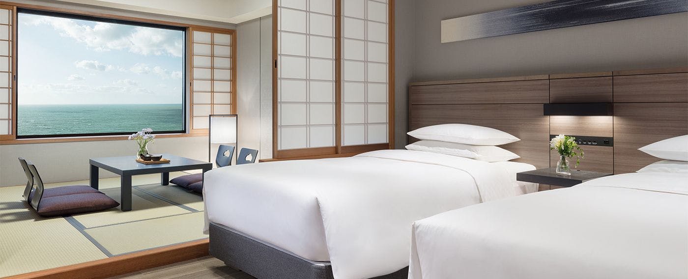 ห้องสไตล์ญี่ปุ่นและตะวันตก เตียงคู่ วิวทะเล