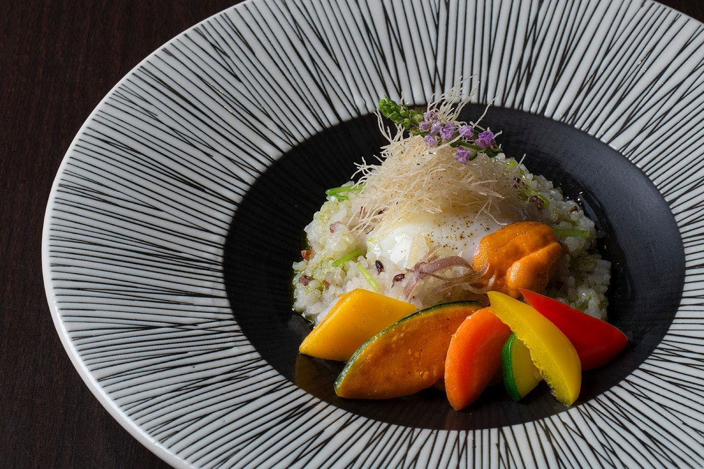 京のすぐき漬け入りリゾット生雲丹添え