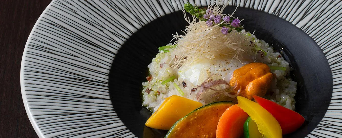 京のすぐき漬け入りリゾット生雲丹添え