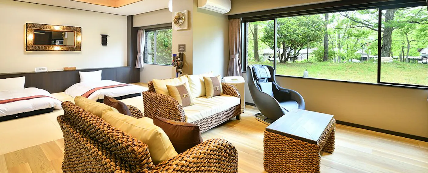 結合峇里島風情與日式房間舒適感的和洋室(別館Gratis)。