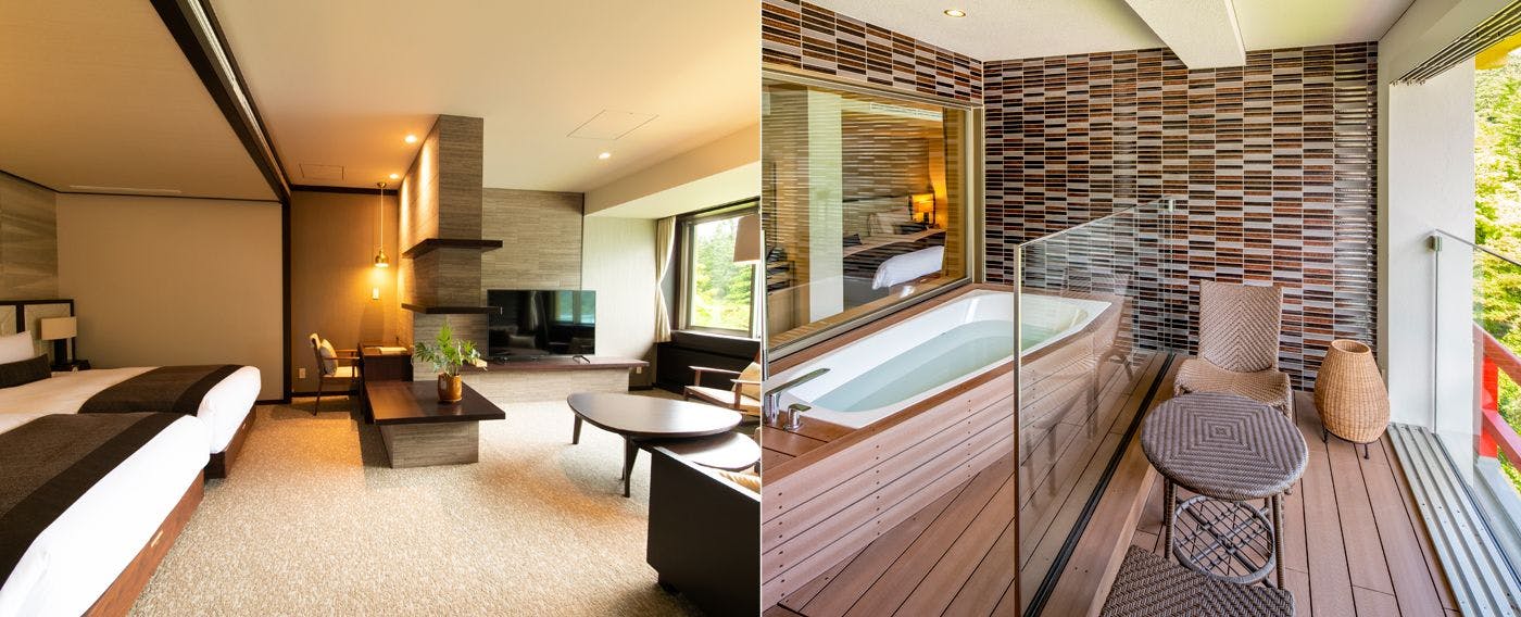 ห้องพัก "ฟอเรสต์ วิง พรีเมียร์สวีท" ที่มีอ่างอาบน้ำกึ่งกลางแจ้งเพียงแห่งเดียวในโรงแรม