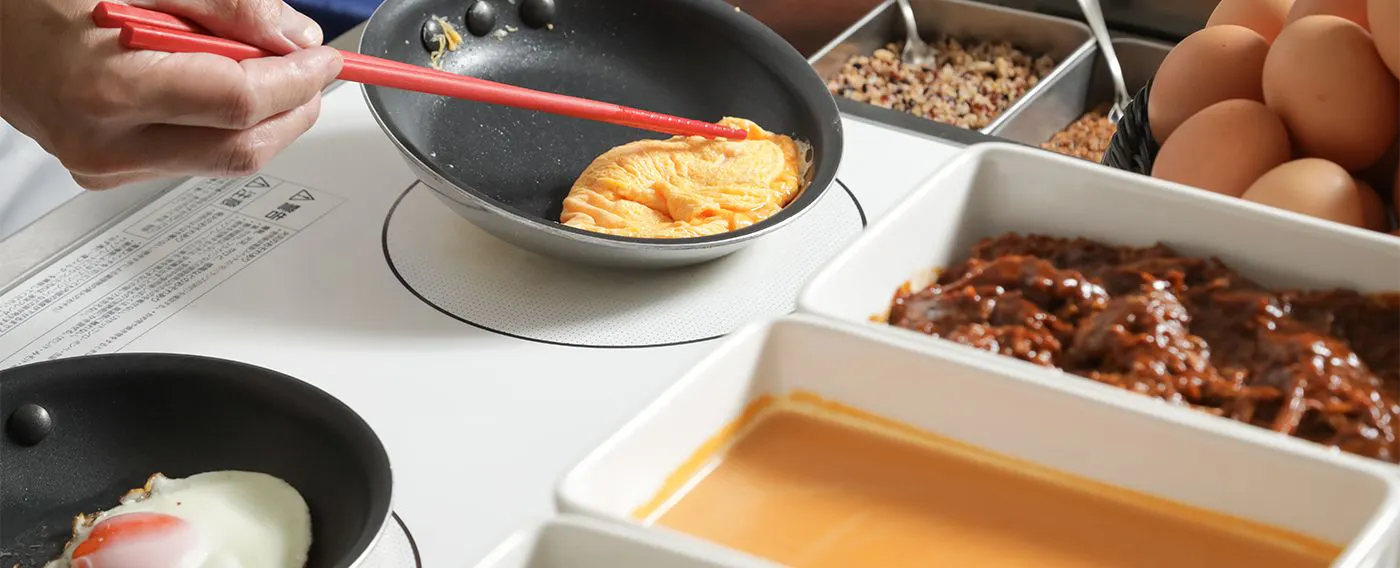 できたての卵料理をお召し上がりください。