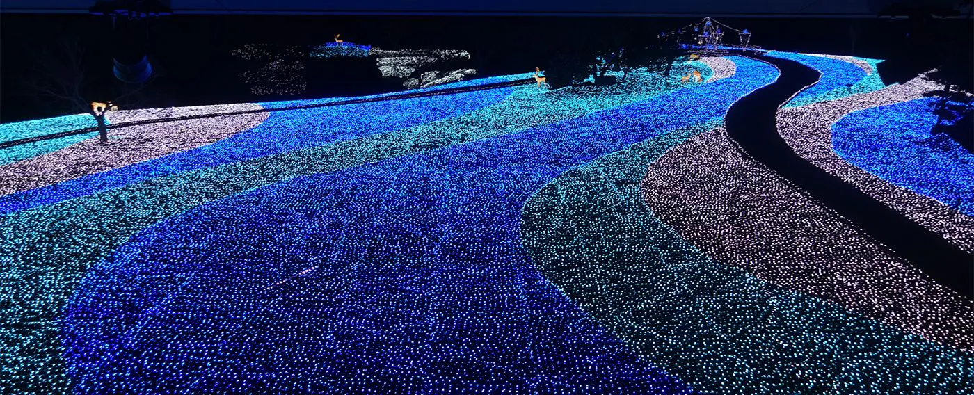 【奈良の冬】瑠璃をイメージした深い青を基調としたイルミネーション「しあわせ回廊なら瑠璃絵」