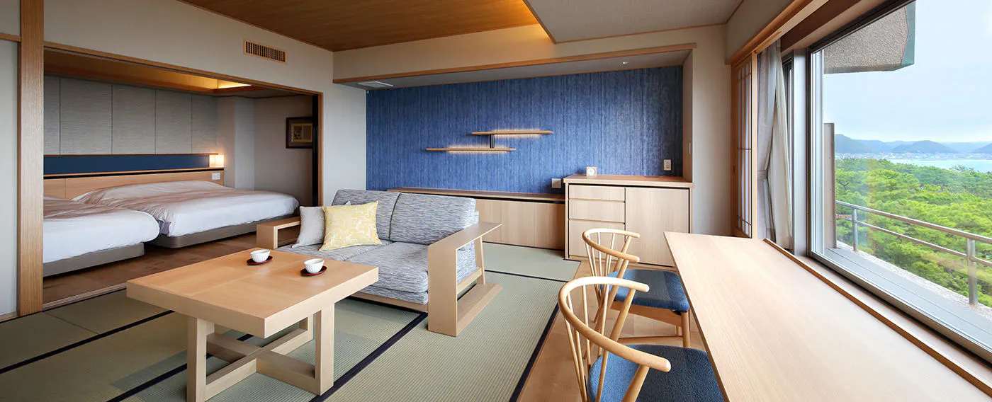 NEW:温泉半露天付和洋室(15帖+TWベッド:7F)ビューカウンタータイプ