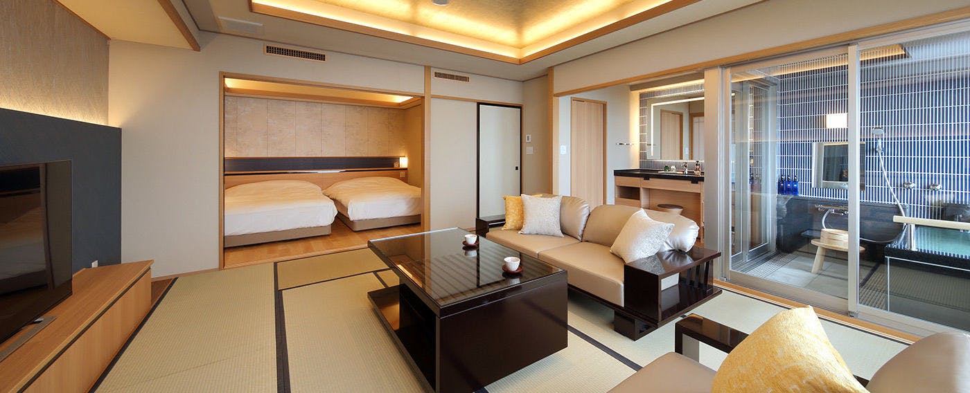 NEW：温泉半露天付和洋室（15帖＋TWベッド：7F）ゆったりソファタイプ