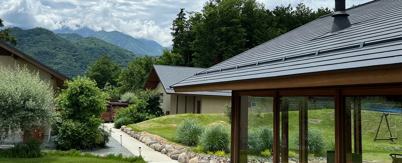 南アルプスと楓