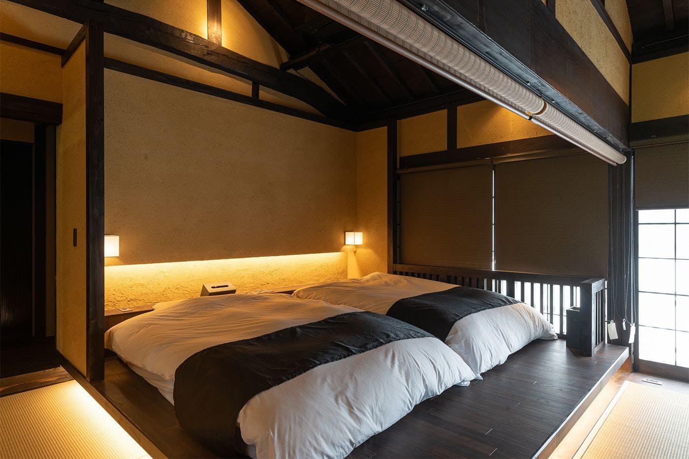 【บ้านพักนาเกะ จุนโกโร่】มีเตียงเซมิดับเบิ้ล 2 เตียง และฟูกที่นอนเตรียมไว้ให้ค่ะ